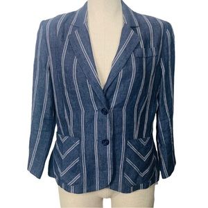 CAbi Linen Nautical Blazer Blue and White cropped casual style Size 6